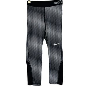 Womens S Nike Pro Cool Stairstep‎ Capri Tights Athletic Pants Black White Stripe